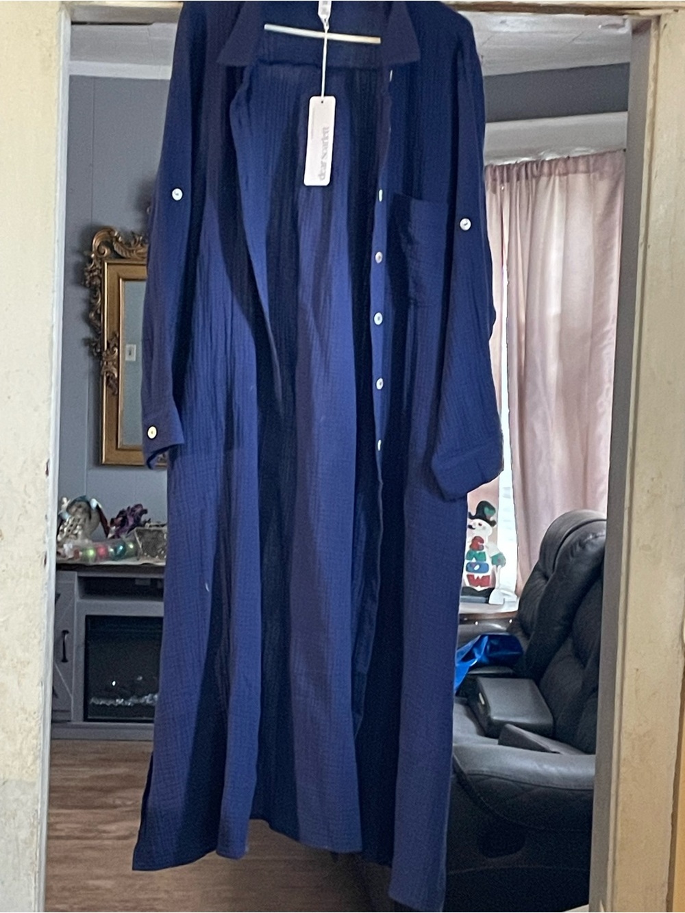Navy Long Button-Front Women’s Long duster